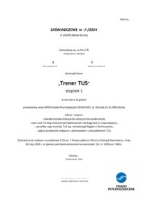 Zaświadczenie MEN Trenera TUS I stopień