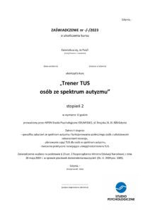 Zaświadczenie MEN Trenera TUS II stopień