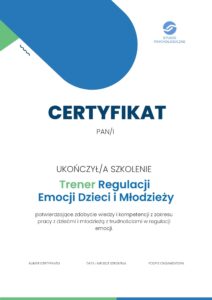 Certyfikat Trener Regulacji Emocji Dzieci i Młodzieży