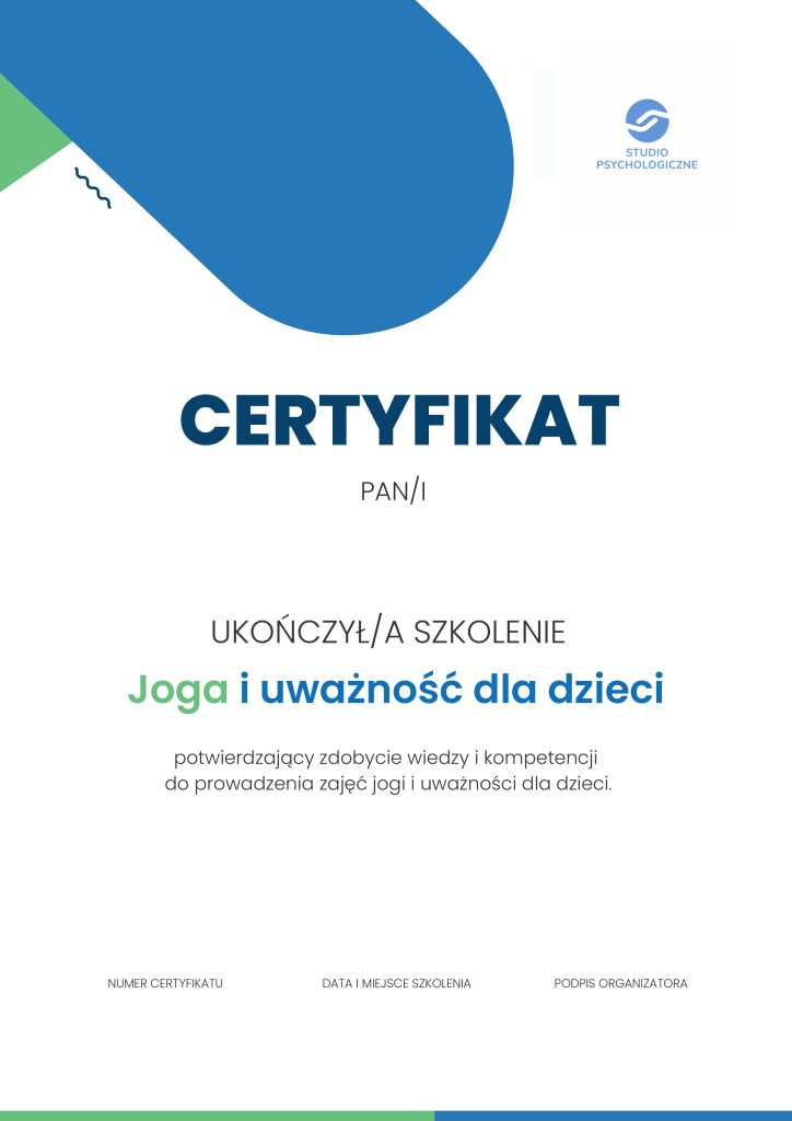 Certyfikat Joga i uważność dla dzieci