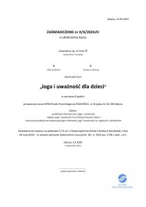 Zaświadczenie MEN Joga i uważność dla dzieci