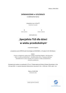 Zaświadczenie MEN Specjalista TUS dla dzieci w wieku przedszkolnym