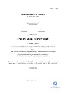 Zaświadczenie MEN Trener Funkcji Poznawczych Podstawowy