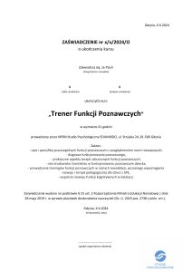 Zaświadczenie MEN Trener Funkcji Poznawczych Praktyk