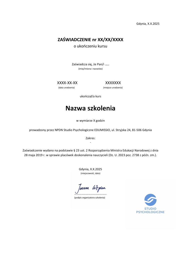 Zaświadczenie MEN po szkoleniu