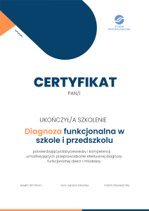 Certyfikat – Diagnoza funkcjonalna w szkole i przedszkolu